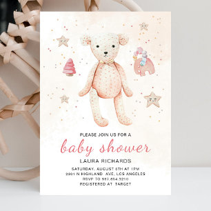 Cute Watercolor Baby Toys Teddy Bear Pink  Invitation