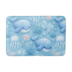 Cute watercolor baby whales bath mat
