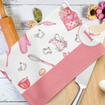 Cute Watercolor Baking Pattern Pink Monogram