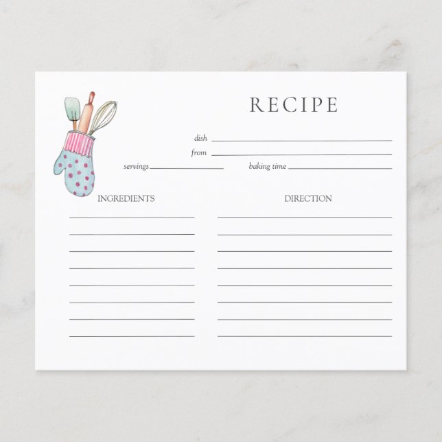 Cute watercolor baking Recipe card (Front)