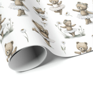 Cute Watercolor Ballerina Bear Design   Brown Danc Wrapping Paper