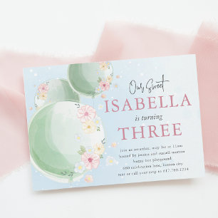 Cute Watercolor Balloon Kids Birthday Party Invitation