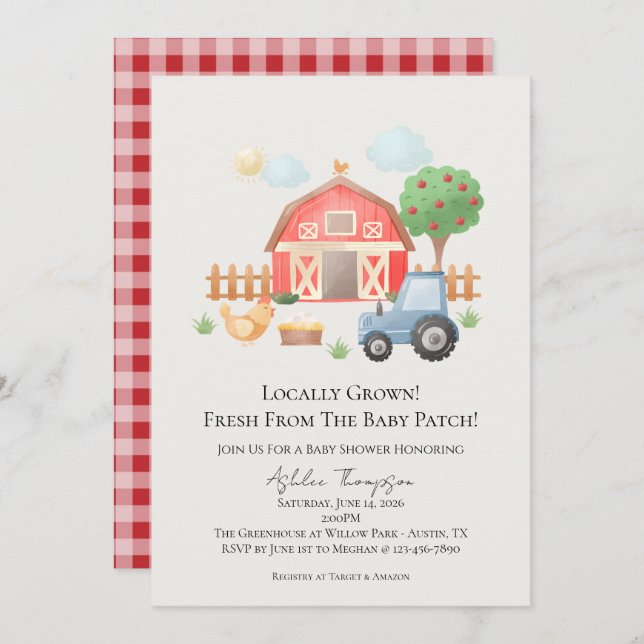 Cute Watercolor Barn Farm Animals Baby Shower Invitation (Front/Back)