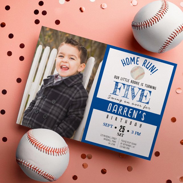 Cute Watercolor Baseball Photo Boy Birthday Invitation (Creator Uploaded)
