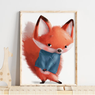 Cute Watercolor Bashful Fox Fox Wall Print