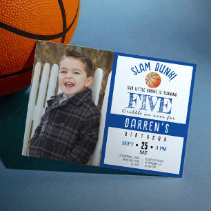 Cute Watercolor Basketball Photo Boy Birthday Invitation