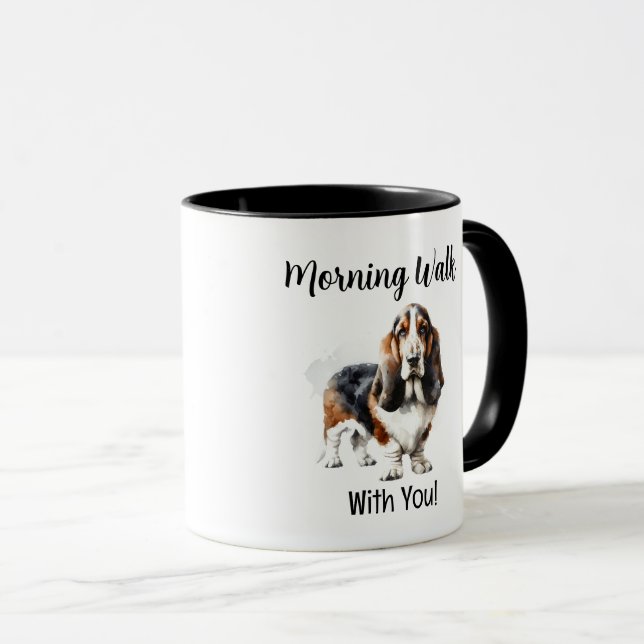 Cute Watercolor Basset Brown Personalize Mug (Front Right)
