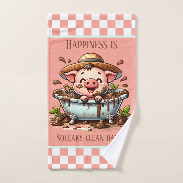 Cute watercolor bath time bathroom pig Country Hand Towel (Hand Towel)