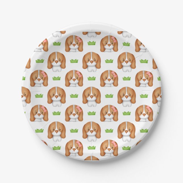 Cute Watercolor Beagle Dog Paper Plate (Front)