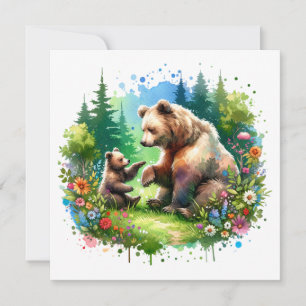 Cute Watercolor Bear and Cub 