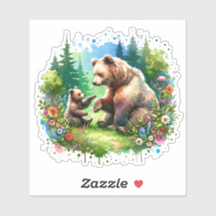 Cute Watercolor Bear and Cub