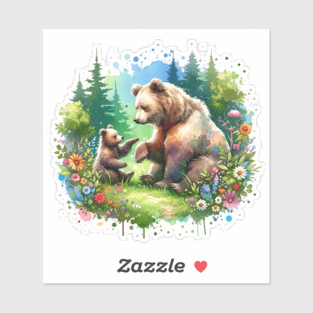 Cute Watercolor Bear and Cub (Sheet)