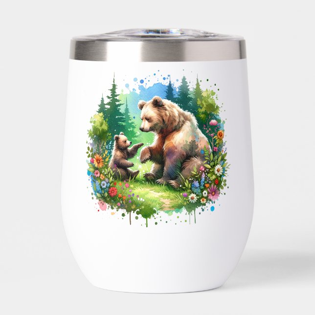 Cute Watercolor Bear and Cub Personalised (Front)