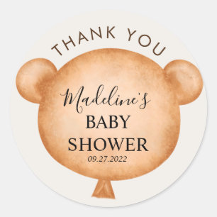 Cute Watercolor Bear Balloon Baby Shower Thank You Classic Round Sticker