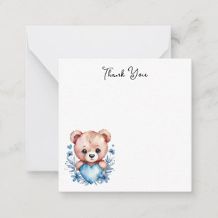 Cute Watercolor Bear, Blue Heart Thank You Card