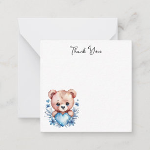 Cute Watercolor Bear, Blue Heart Thank You Card