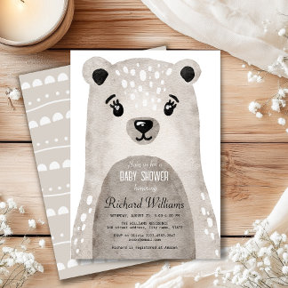 Cute watercolor bear boy baby shower invitation