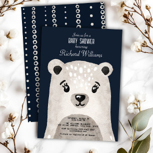 Cute watercolor bear boy baby shower invitation