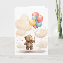 Cute Watercolor Bear Cub Floating in the Air Blank