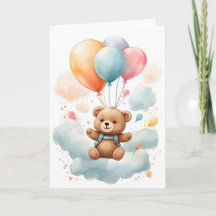 Cute Watercolor Bear Cub Floating in the Air Blank