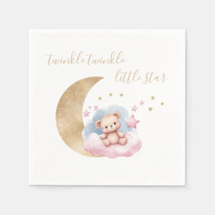 Cute Watercolor Bear Gold Moon Stars Baby Shower Napkin