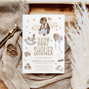 Cute Watercolor Bear Modern Boho Baby Shower Invitation
