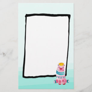 Cute Watercolor Bear on Aqua Green Ombre Backing Stationery