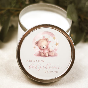 Cute Watercolor Bear Pink Girl Baby Shower Classic Round Sticker