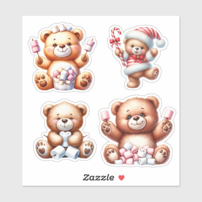 Cute Watercolor Bear Stickers – Adorable Teddy Bea (Sheet)