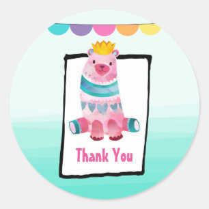 Cute Watercolor Bear Wearing a Crown Classic Round Sticker