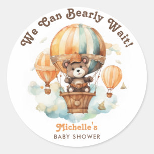 Cute Watercolor Bear with Balloons Baby Shower Classic Round Sticker