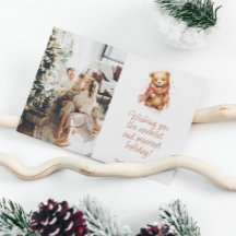 Cute Watercolor Bear with Scarf Christmas Photo