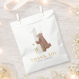 Cute Watercolor Bear Woodland First Birthday Party Favour Bags