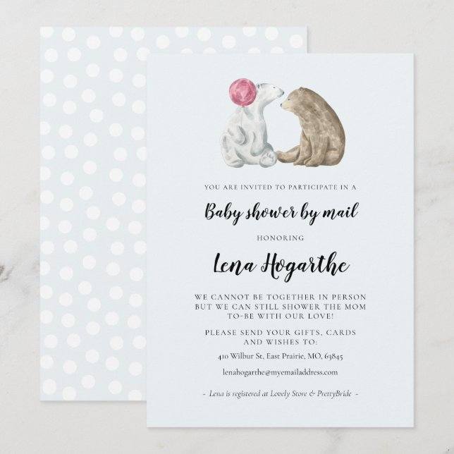 Cute watercolor bears Baby Shower by mail Invitation (Front/Back)