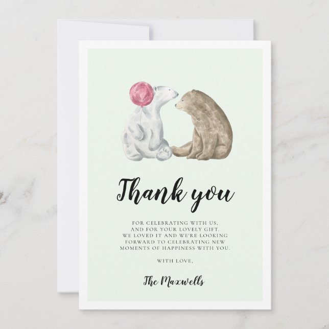 Cute watercolor bears Baby shower Thank You Card (Front)
