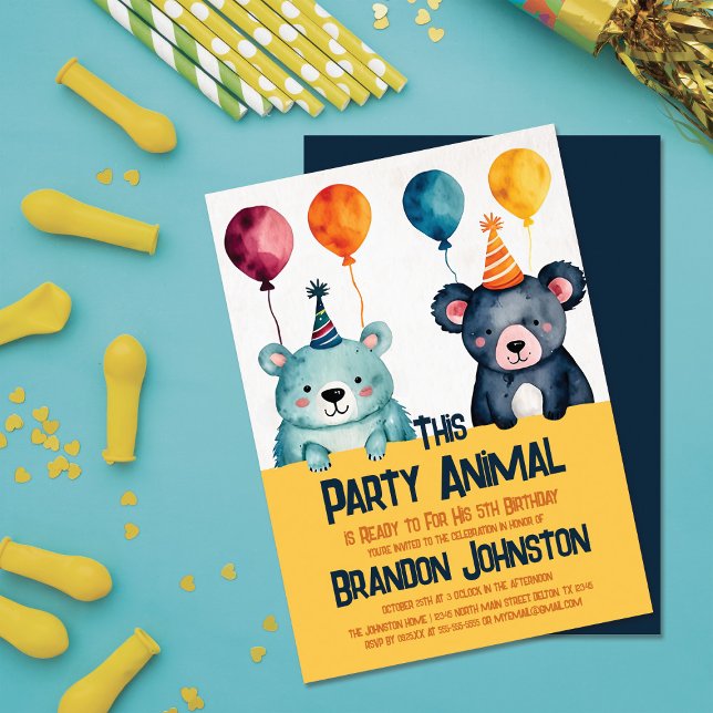 Cute Watercolor Bears Boy's Birthday Party Animal Invitation (Creator Uploaded)