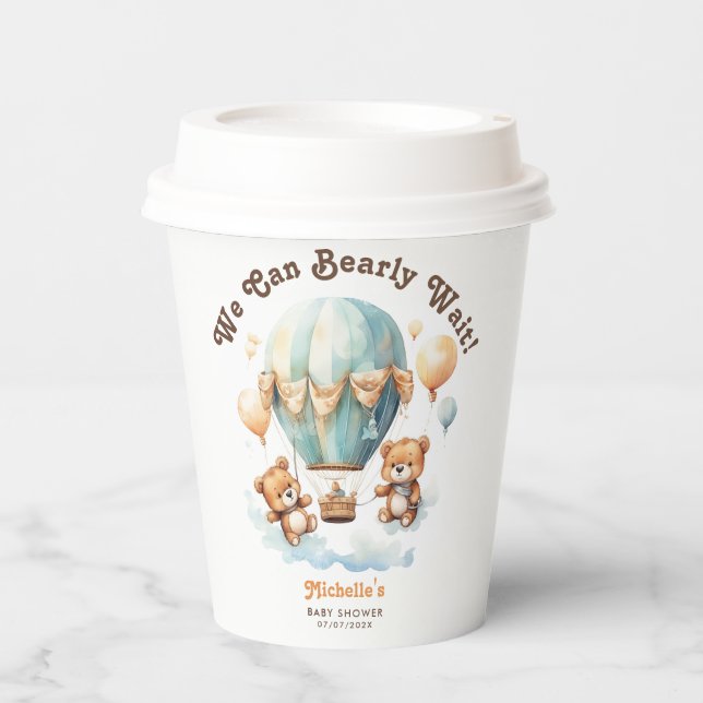 Cute Watercolor Bears Twins Baby Shower  Paper Cups (Front)