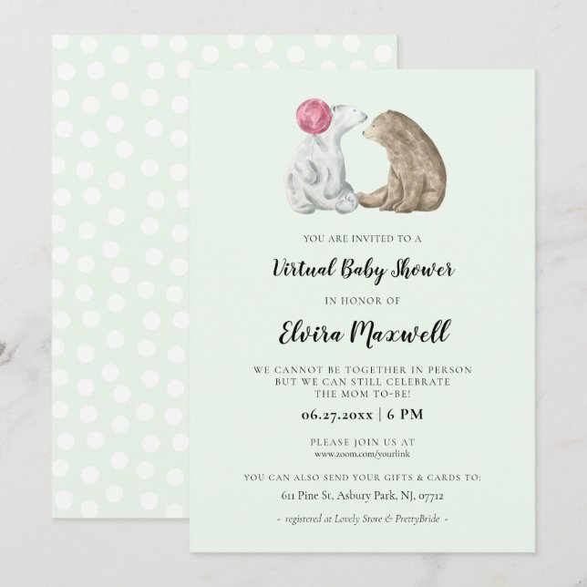 Cute watercolor bears Virtual Baby shower Invitation (Front/Back)