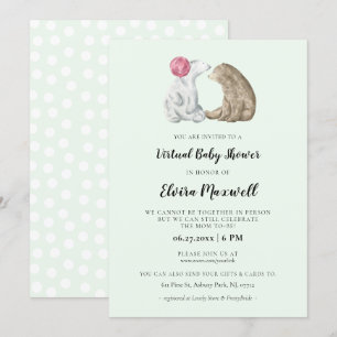 Cute watercolor bears Virtual Baby shower Invitation