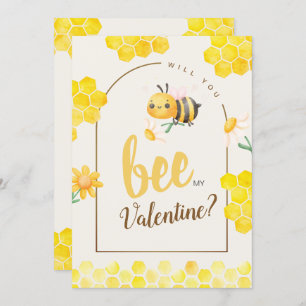 Cute Watercolor Bee & Honeycomb Valentine's Day Holiday Card
