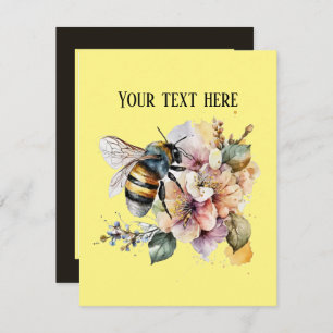 Cute watercolor bee lovers add message  card