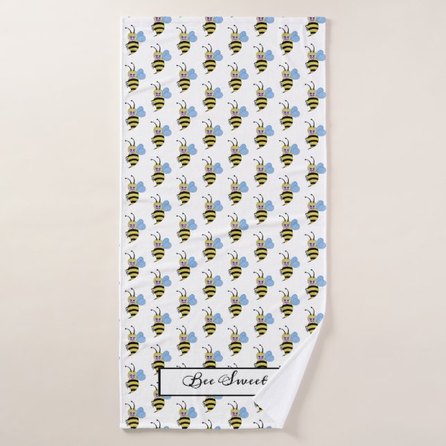 Cute Watercolor Bee With Happy Smile Bath Towel (Bath Towel)