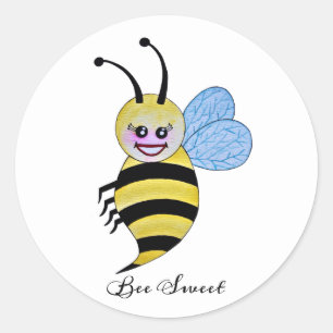 Cute Watercolor Bee With Happy Smile Classic Round Sticker