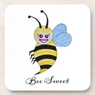 Cute Watercolor Bee With Happy Smile Coaster