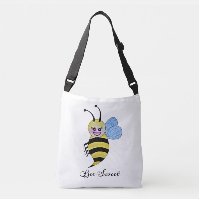 Cute Watercolor Bee With Happy Smile Crossbody Bag (Front)