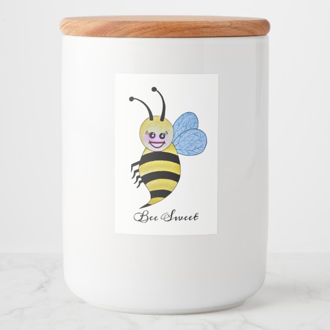 Cute Watercolor Bee With Happy Smile Food Label (Front)