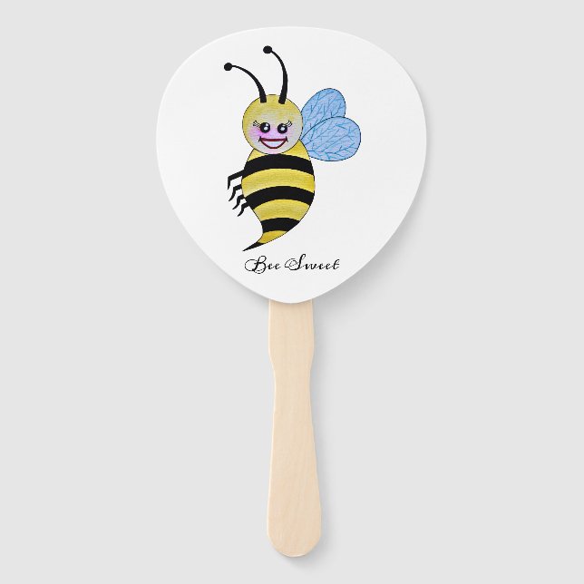 Cute Watercolor Bee With Happy Smile Hand Fan (Front)