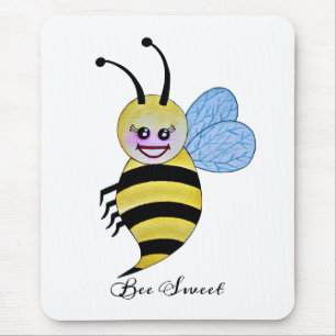 Cute Watercolor Bee With Happy Smile Mouse Mat