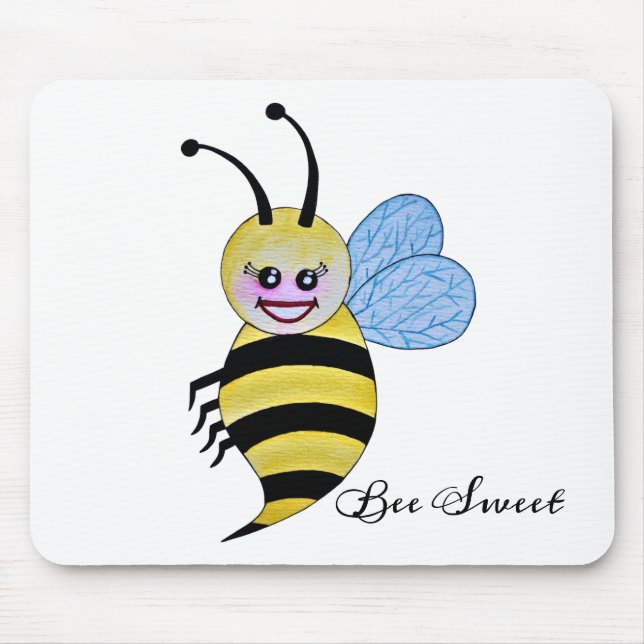 Cute Watercolor Bee With Happy Smile Mouse Mat (Front)