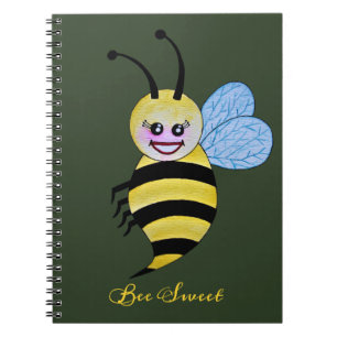 Cute Watercolor Bee With Happy Smile Notebook